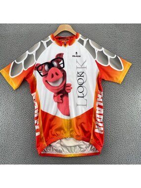 Paladin Jersey Mens Medium Orange White Cartoon Animal Pig Cycling Zip Active*